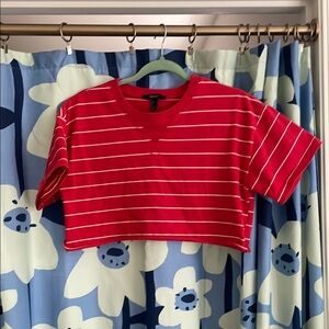 Red and white striped boxy cropped tshirt